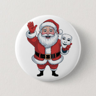 Santa hält Mime-Gesicht Theater Weihnachten Auffüh Button