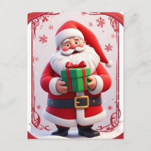 ❄️ Santa hält Weihnachtsgeschenk Glow 🎄 Festlich Postkarte