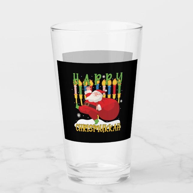 Santa Happy Chrismukkah Funny Hanukkah Weihnachten Glas (Vorderseite)