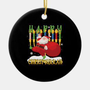 Santa Happy Chrismukkah Funny Hanukkah Weihnachten Keramik Ornament