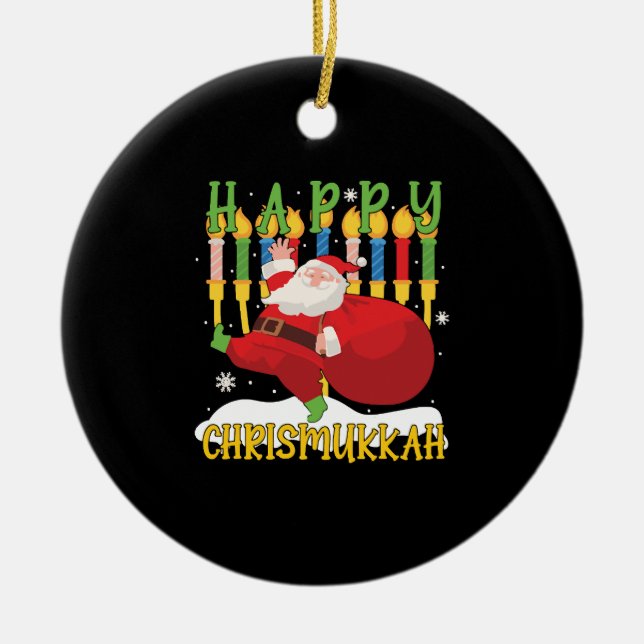 Santa Happy Chrismukkah Funny Hanukkah Weihnachten Keramik Ornament (Vorne)