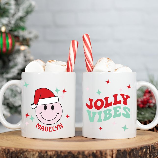 Santa Happy Face Personalisiert Jolly Vibes Kaffeetasse (Von Creator hochgeladen)