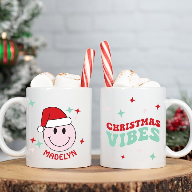 Santa Happy Face Personalisierte Weihnachtsvibes Kaffeetasse (Von Creator hochgeladen)