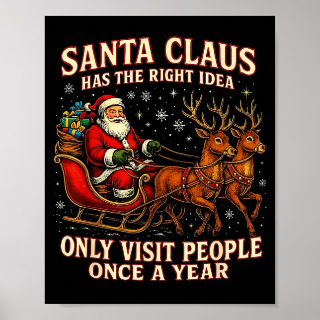 Santa Has The Right Idea Funny Introvert Christmas Poster (Vorne)