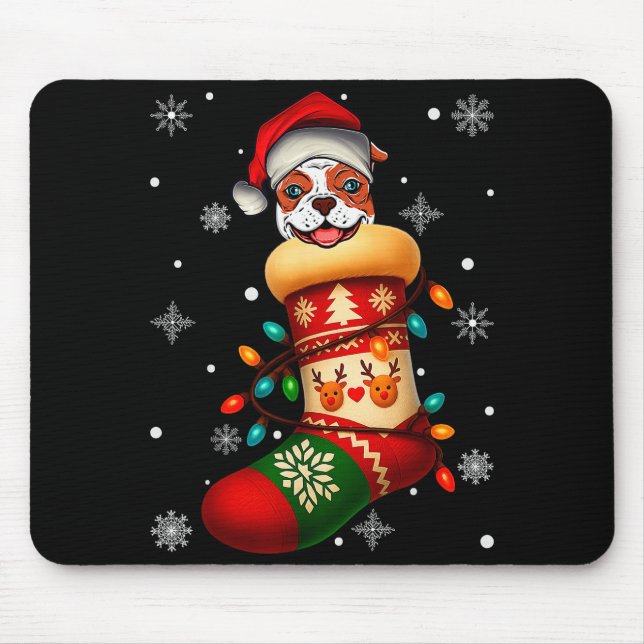 Santa Hat American Bulldog Dog In Christmas Socks  Mousepad (Vorne)