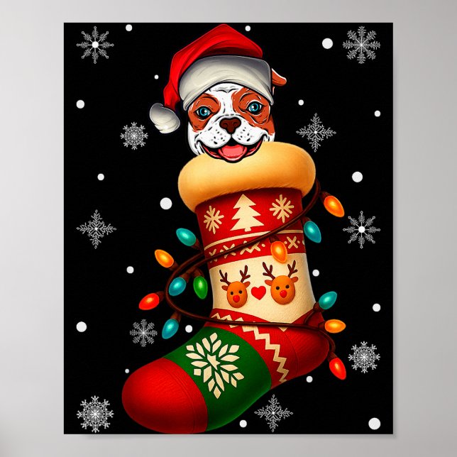 Santa Hat American Bulldog Dog In Christmas Socks  Poster (Vorne)