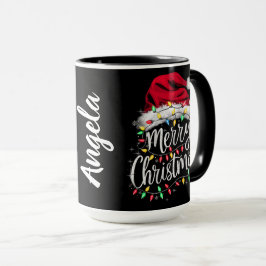 Santa Hat and Lights with Customizable Name Tasse