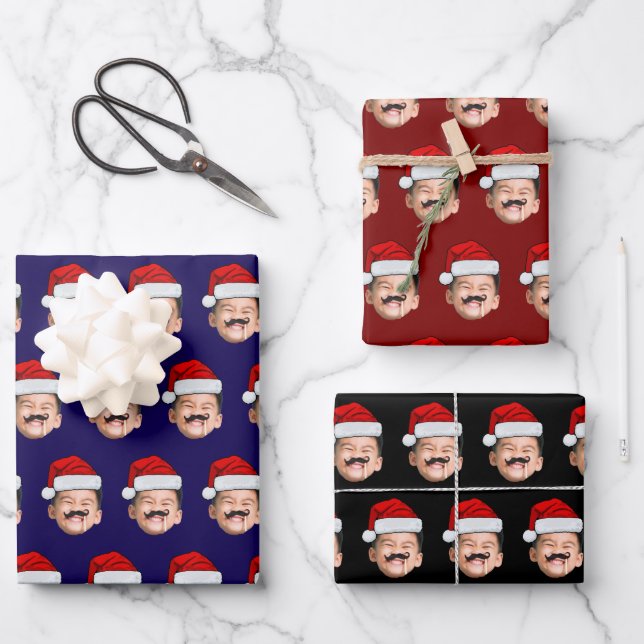 Santa Hat Baby Christmas Gift Wrap, Baby Face Geschenkpapier Set (Vorderseite)