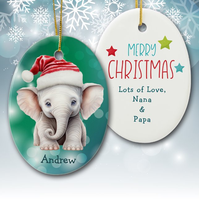 Santa Hat Baby Elephant Kids Ceramic Ornament (Von Creator hochgeladen)