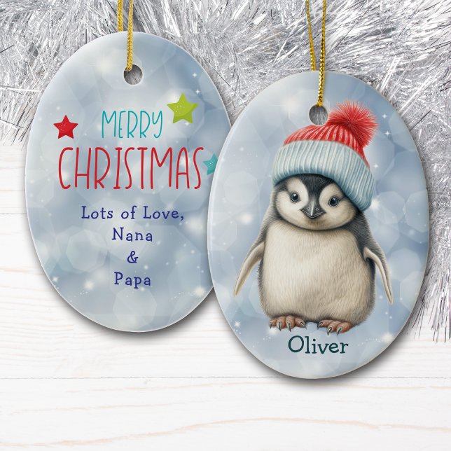 Santa Hat Baby Penguin Kids Ceramic Ornament (Von Creator hochgeladen)