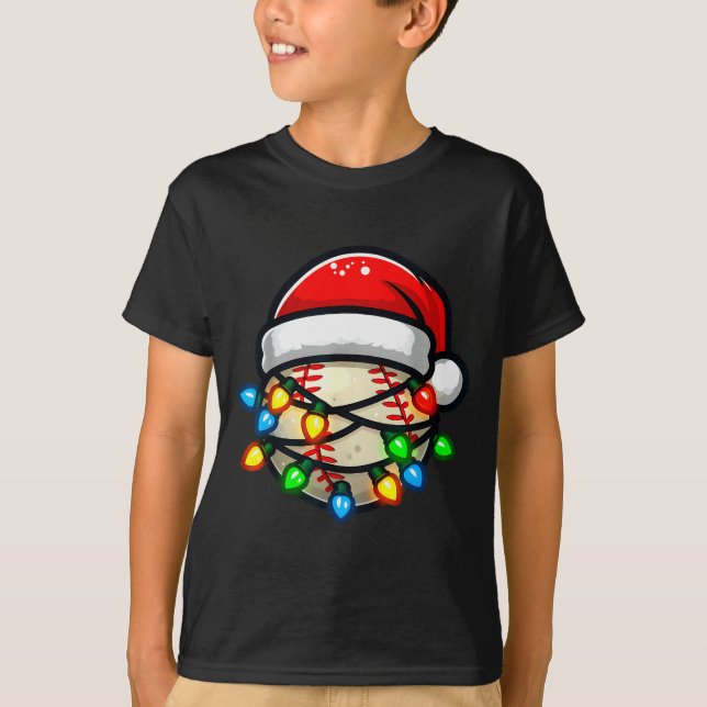 Santa Hat Baseball Toddler Kids Christmas Lights X T-Shirt (Vorderseite)