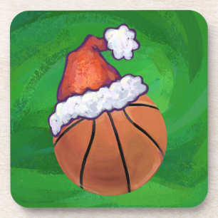 Santa Hat Basketball auf Grün Getränkeuntersetzer