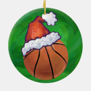 Santa Hat Basketball auf Grün Keramikornament
