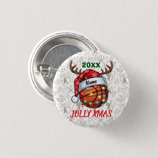  Santa Hat Basketball Reindeer Christmas Fun Sport Button (Vorne & Hinten)