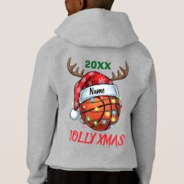  Santa Hat Basketball Reindeer Christmas Fun Sport Hoodie