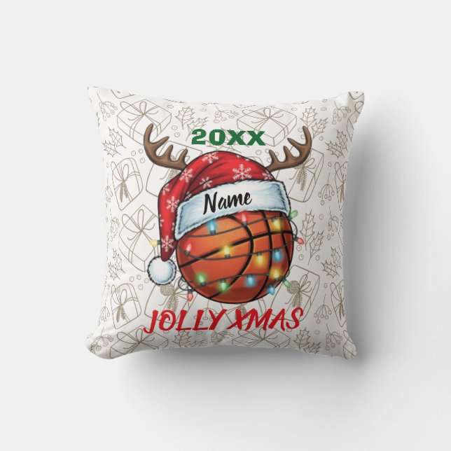  Santa Hat Basketball Reindeer Christmas Fun Sport Kissen (Vorderseite)