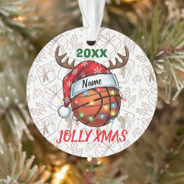  Santa Hat Basketball Reindeer Christmas Fun Sport Ornament (Baum)