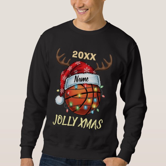 Santa Hat Basketball Reindeer Christmas Fun Sport Sweatshirt (Vorderseite)
