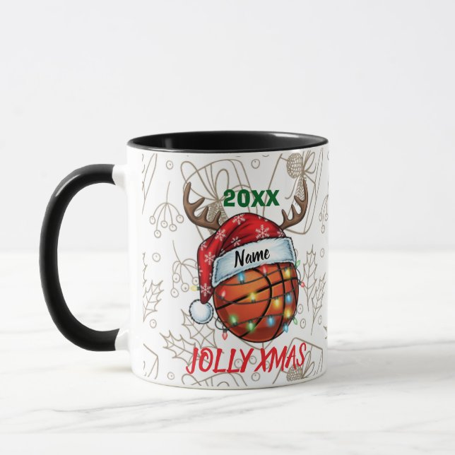  Santa Hat Basketball Reindeer Christmas Fun Sport Tasse (Links)