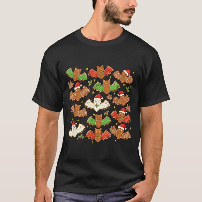 Santa Hat Bat Soky Christmas Gingerbread Bats Xmas T-Shirt (Vorderseite)
