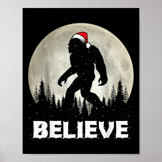 Santa Hat Bigfoot Believe Christmas Lights Rock Sa Poster (Vorne)