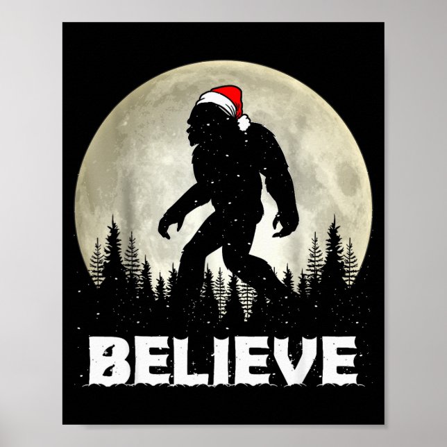 Santa Hat Bigfoot Believe Christmas Lights Rock Sa Poster (Vorne)