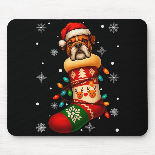 Santa Hat Bulldog Dog In Christmas Socks Men Women Mousepad (Vorne)