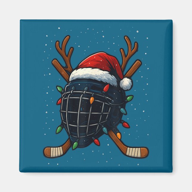 Santa Hat Christmas Ice Hockey Helmet Player Reind Magnet (Vorne)