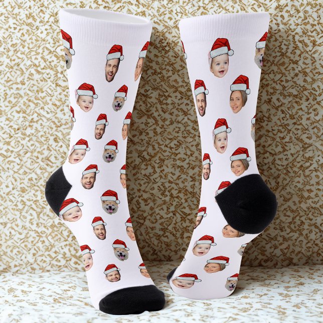 Santa Hat Custom Family Face 4 Photos Christmas Socken (Von Creator hochgeladen)