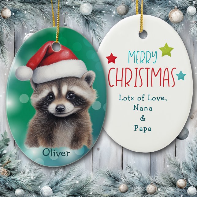 Santa Hat Cute Raccoon Kids Ceramic Ornament (Von Creator hochgeladen)