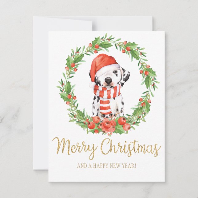 Santa Hat Dalmatian Dog Christmas Greetings Feiertagskarte (Vorderseite)