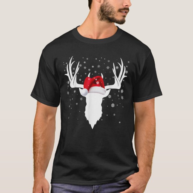 Santa Hat Deer Hunting Christmas Reindeer Xmas Paj T-Shirt (Vorderseite)