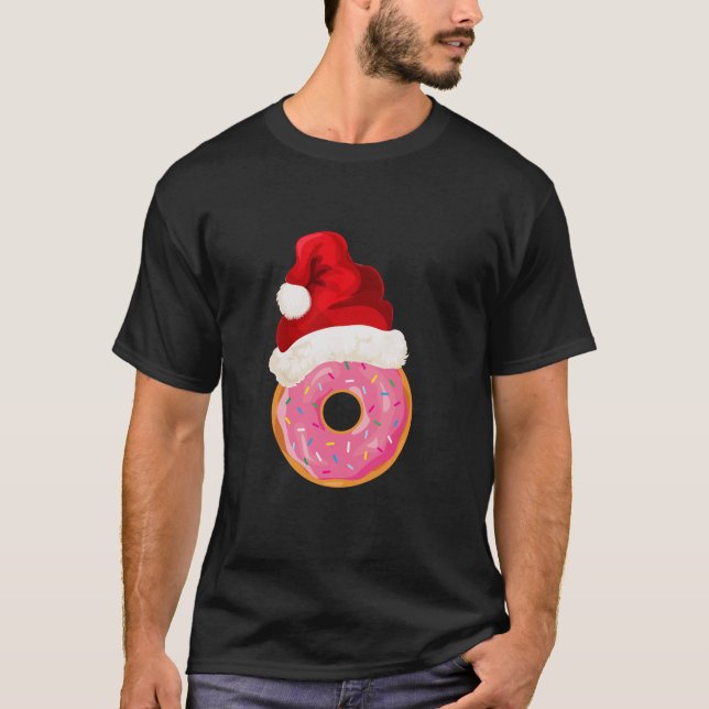 Santa Hat Donut Christmas Holiday Sprinkle Dessert T-Shirt (Vorderseite)
