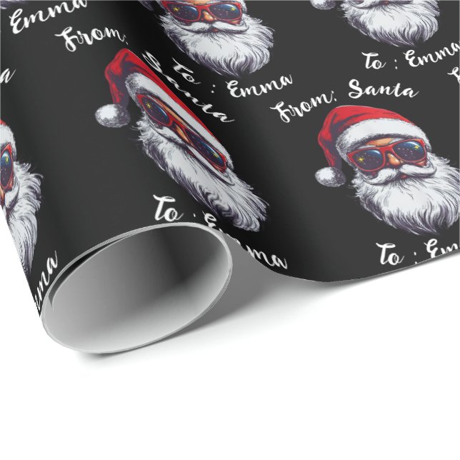 Santa Hat Gift Wrap, Custom Name Kids Boy Girls Geschenkpapier (Rolleneckpunkt)