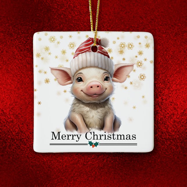 Santa Hat Little Pig Merry Christmas Keramikornament (Von Creator hochgeladen)