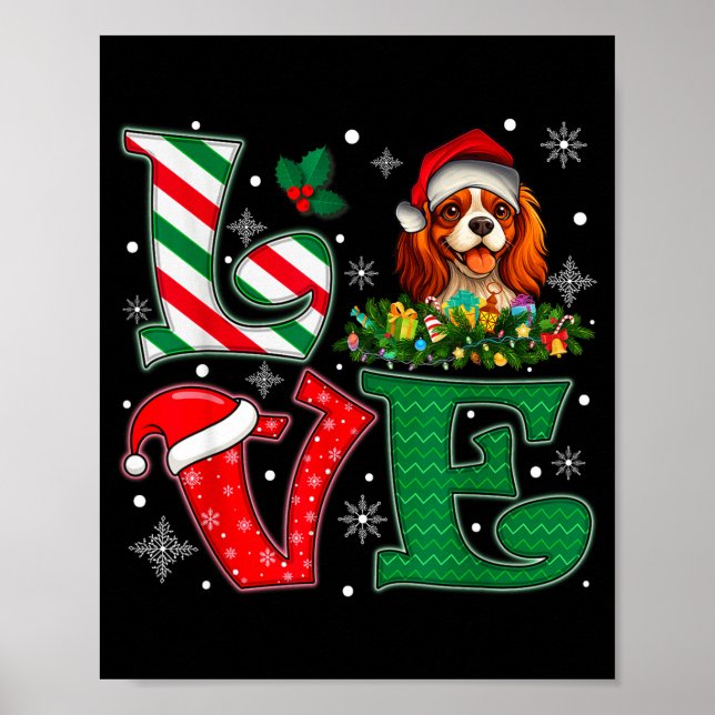Santa Hat Love Cavalier King Charles Spaniel Dog X Poster (Vorne)