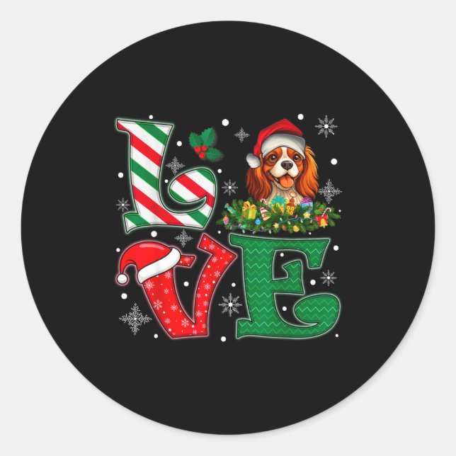 Santa Hat Love Cavalier King Charles Spaniel Dog X Runder Aufkleber (Vorderseite)