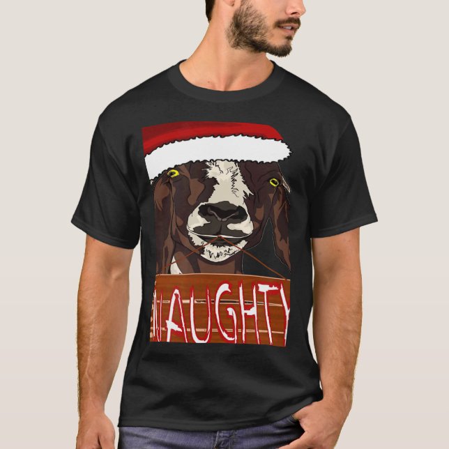 Santa Hat Naughty Sign Christmas Goat T-Shirt (Vorderseite)