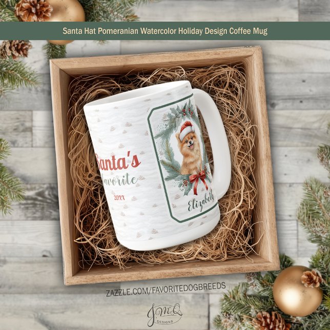Santa Hat Pomeranian Watercolor Holiday Design Kaffeetasse (Santa Hat Pomeranian Watercolor Holiday Design Coffee Mug)