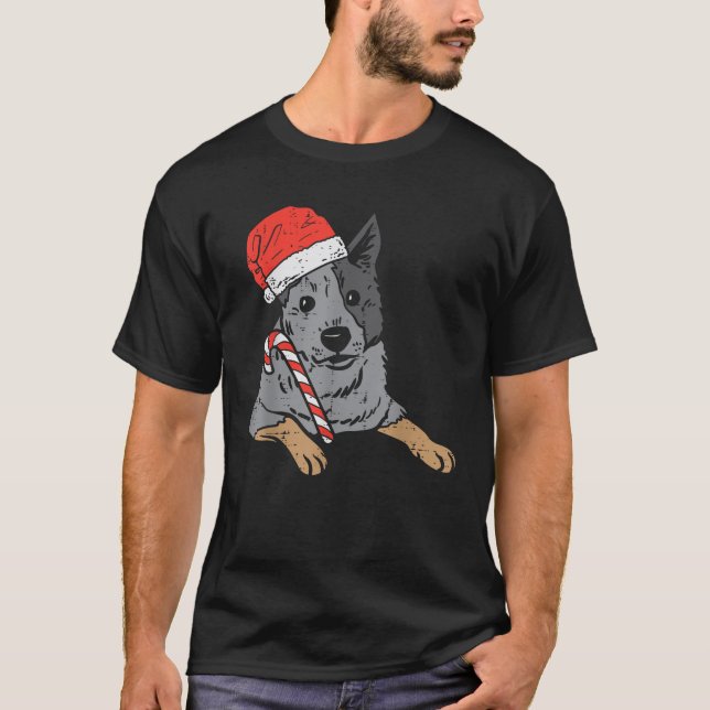 Santa Hat Red Blue Heeler Australian Cattle Dog Ch T-Shirt (Vorderseite)