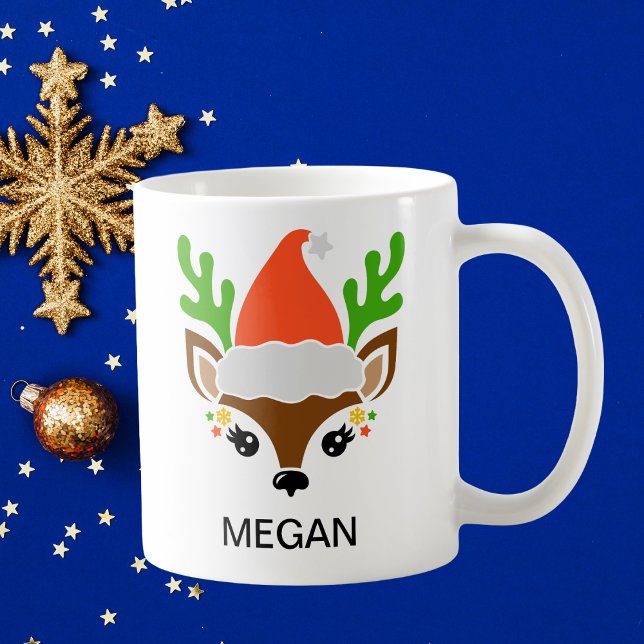 Santa Hat Reindeer Face Holiday Kaffeetasse (Santa Hat Reindeer Face Holiday Coffee Mug
)