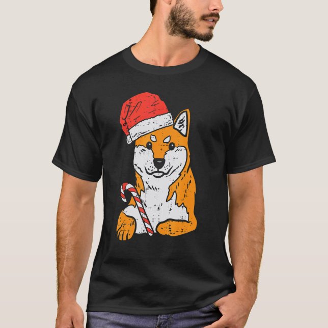 Santa Hat Shiba Inu Akita Dog Christmas Xmas Doge  T-Shirt (Vorderseite)