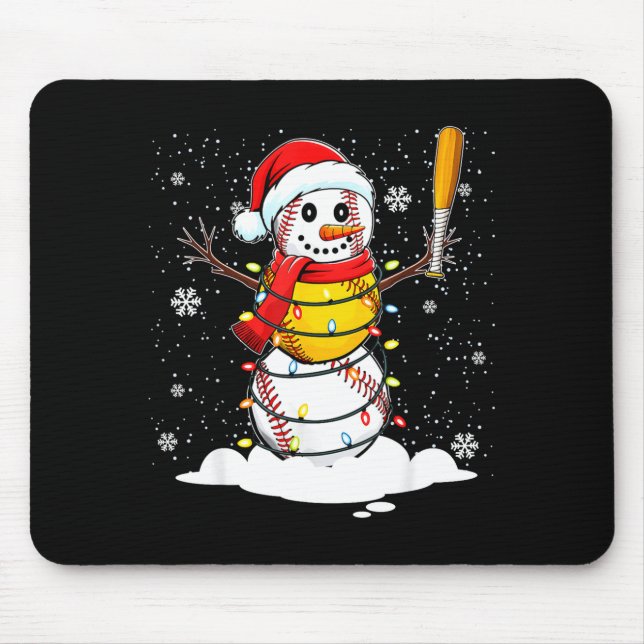 Santa Hat Snowman Xmas Funny Baseball Softball Chr Mousepad (Vorne)