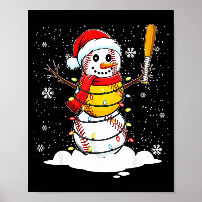 Santa Hat Snowman Xmas Funny Baseball Softball Chr Poster (Vorne)