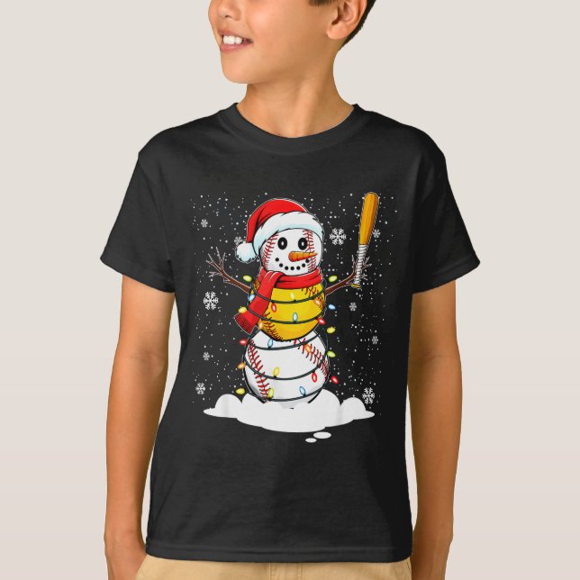 Santa Hat Snowman Xmas Funny Baseball Softball Chr T-Shirt (Vorderseite)