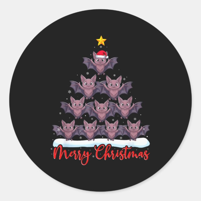 Santa Hat Ugly Xmas Funny Bat Christmas Tree  Runder Aufkleber (Vorderseite)