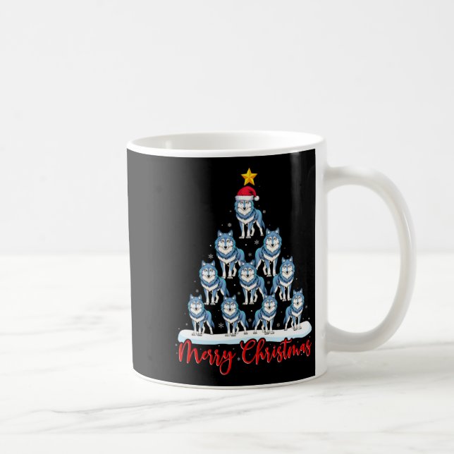 Santa Hat Ugly Xmas Funny Wolf Christmas Tree  Kaffeetasse (Rechts)