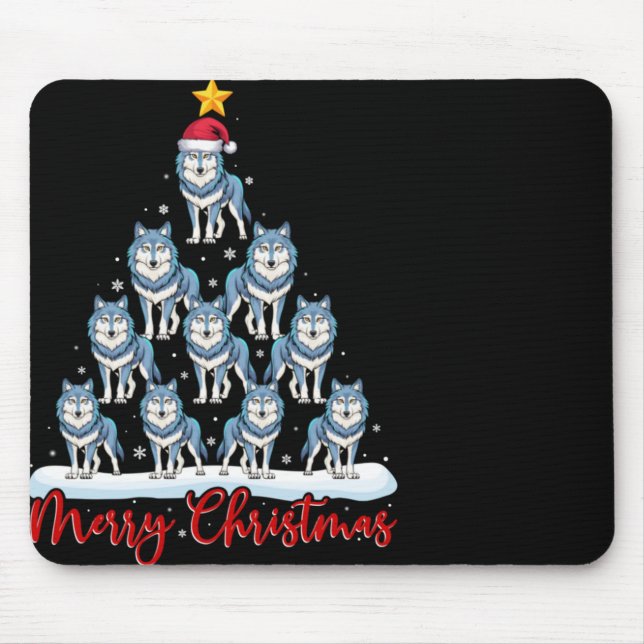 Santa Hat Ugly Xmas Funny Wolf Christmas Tree T Sh Mousepad (Vorne)