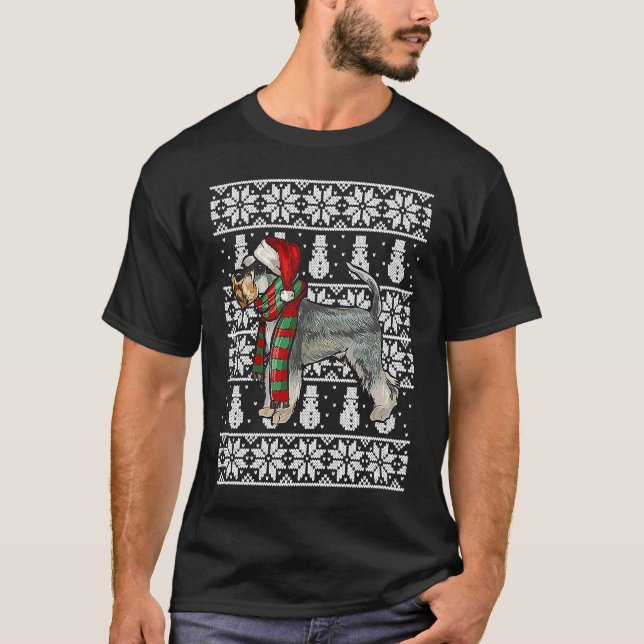 Santa Hat Xmas Miniature Schnauzer Ugly Christmas T-Shirt (Vorderseite)