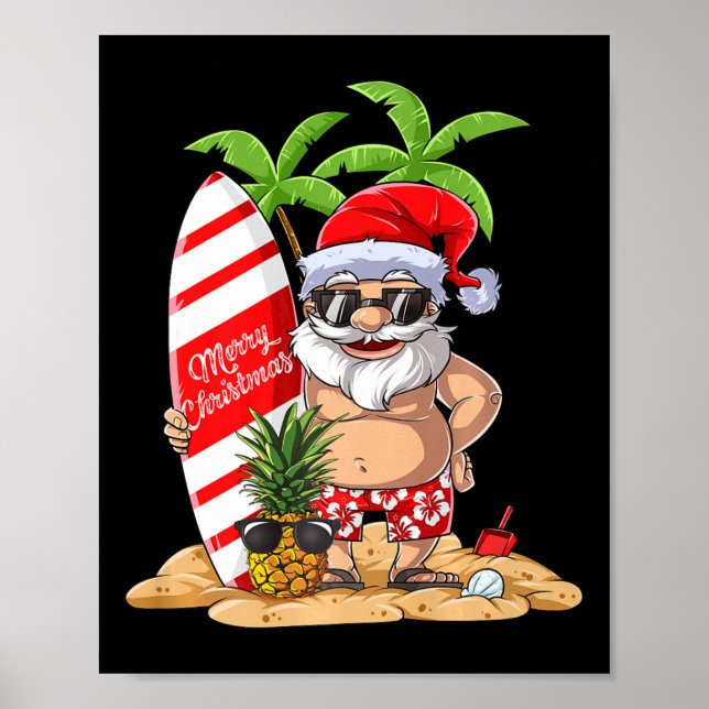 Santa Hawaiian Surfing T Shirt Christmas Summer Su Poster (Vorne)